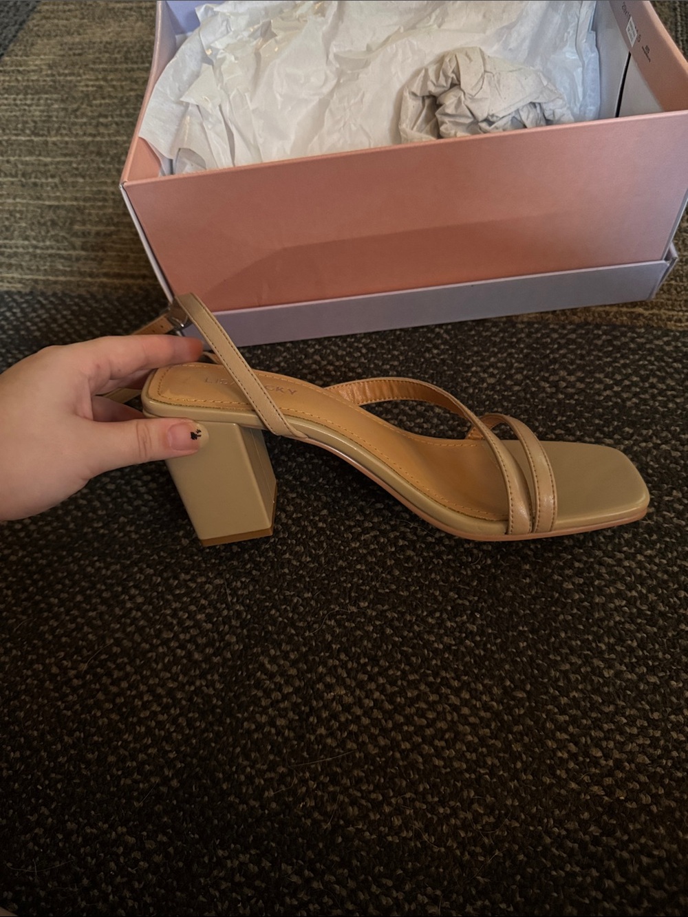 Strappy Beige Block Heel Sandals - Women